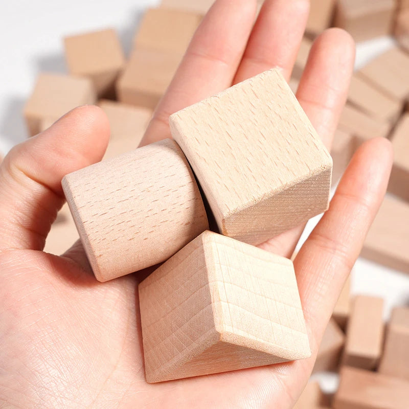 Kawaii 100Pcs Unpainted Beech Wooden Large Building Blocks Toddler Stacking Construction Preschool Educational Gift