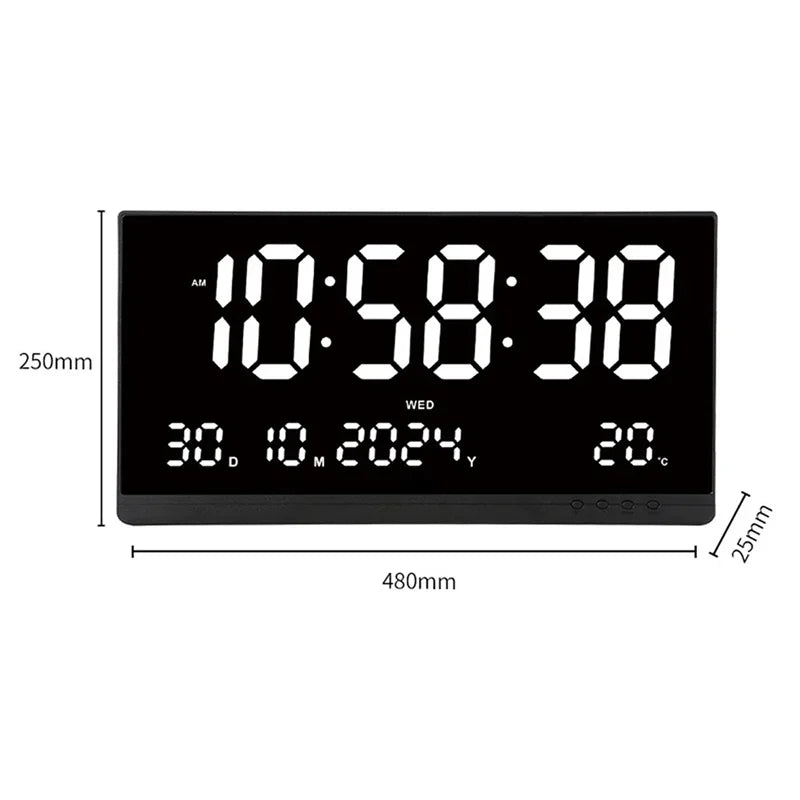21'' Large Digital Wall Clock Date Calendar 12/24H Time/Date/Week/Temperature Display USB Powered Electronic LED Alarm Clock
