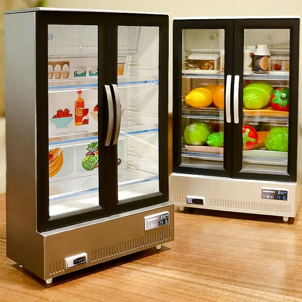 21PCS Kitchen Toy Double-Door Large Refrigerator Miniature Furniture Music Light Food Accessories Model For Girl Birthday Gift