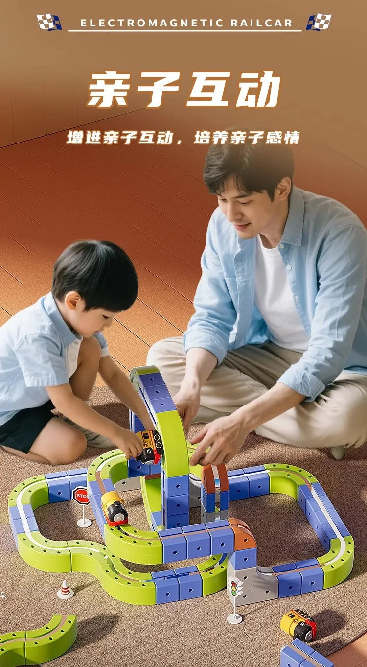 126pcs/Set Magnetic Car Track Sets Anti Gravity DIY Assembled Magnetic Race Rail Track 3D Building Vehicle Indoor Toy Gift