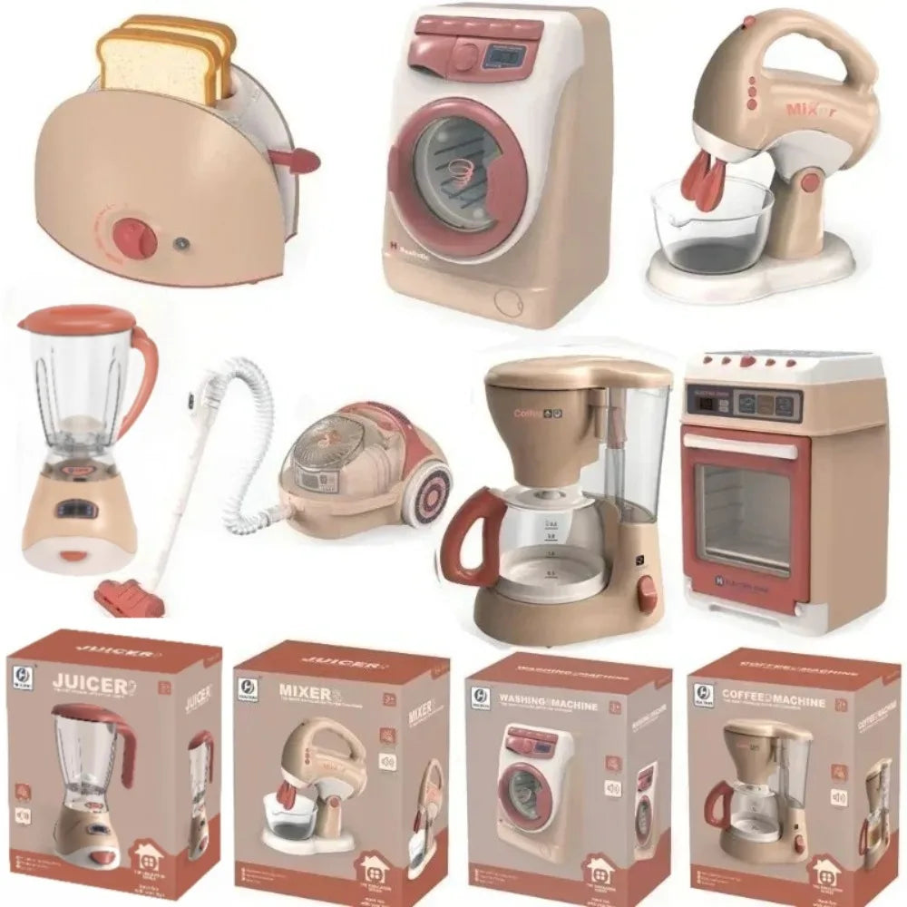 Kids Kitchen Appliances Toy Pretend Play Kitchen Accessories with Blender Coffee Maker Mixer Toaster Vacuum with Sounds & Light