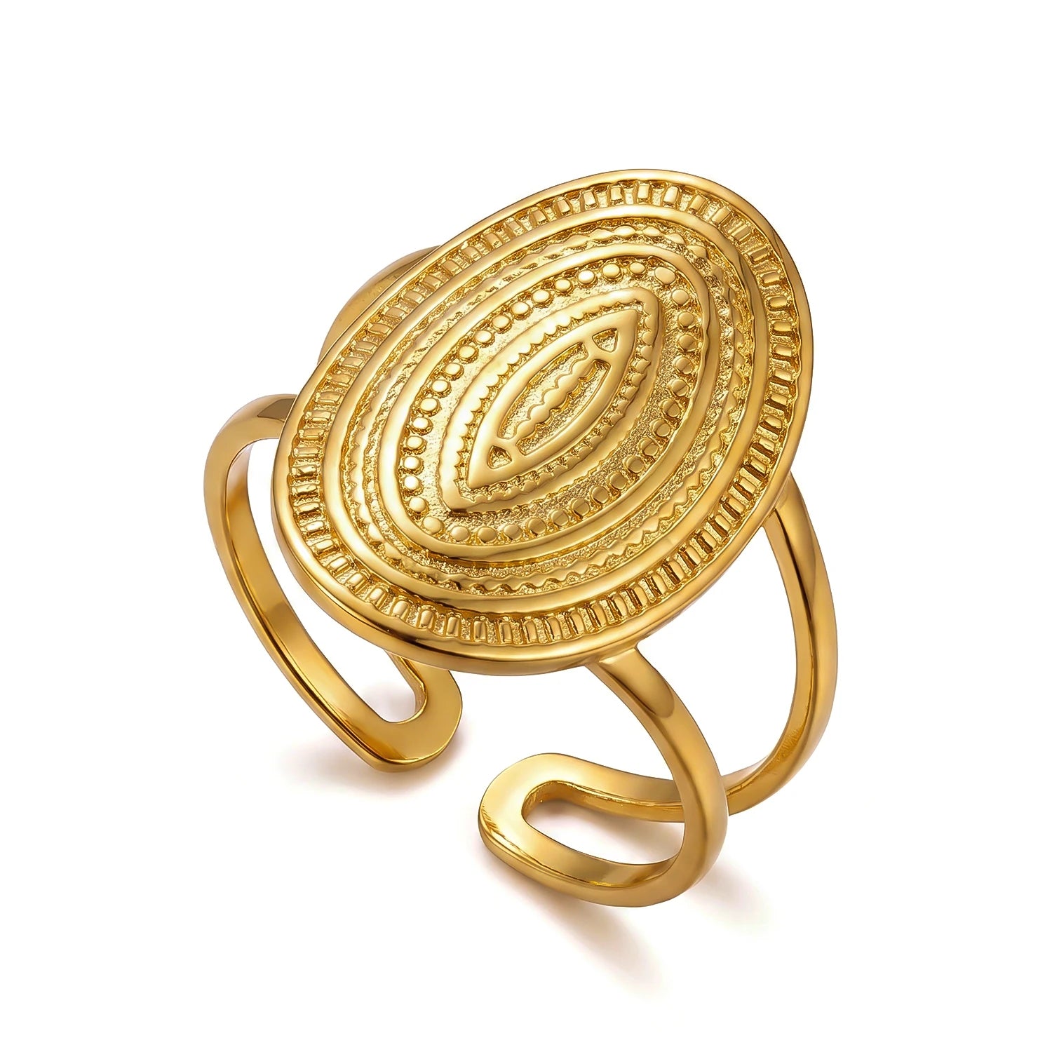 Gmai PVD Plated Stainless Steel Open Rings Set for Women Vintage Sun Leaf Shell Geometric Cuff Ring Hypoallergenic Jewelry Gift