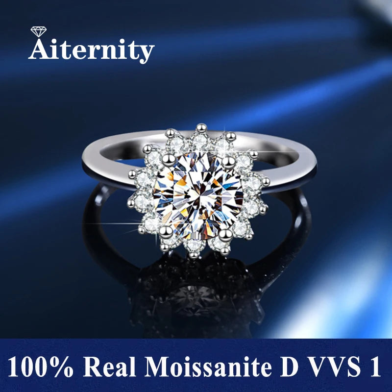 100% Real Moissanite Ring D VVS1 Pass Diamond Test Pen Adjustable Size S925 Sliver GRA Certificate Wedding Rings for Women 02