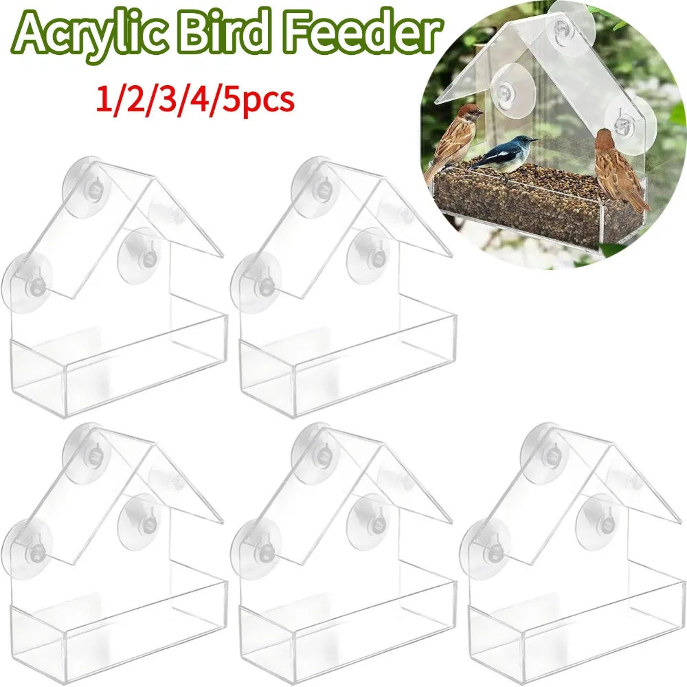 Acrylic Bird Feeder Clear Window Outside Hanging Bird Feeder House With Suction Cup For Garden Outdoor Backyard Patio Yard 1-5PC