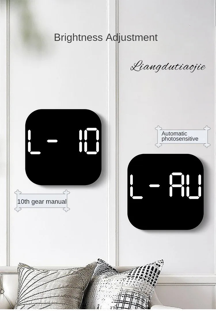 Digital Wall Clocks Temperature Date Week Dispaly Electronic Table Clock 12/24H Wall-mounted LED Alarm Clock Remote Control