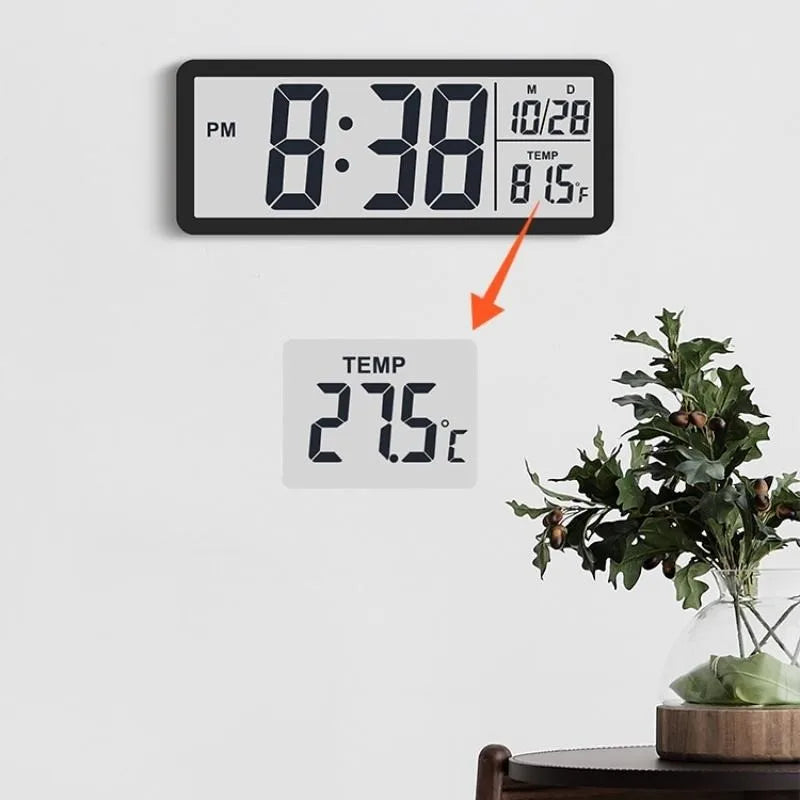 Battery Powered LCD Digital Wall Clock Time Temperature Date Desktop Table Clock With USB Cable 12/24H LCD Clock for Living Room