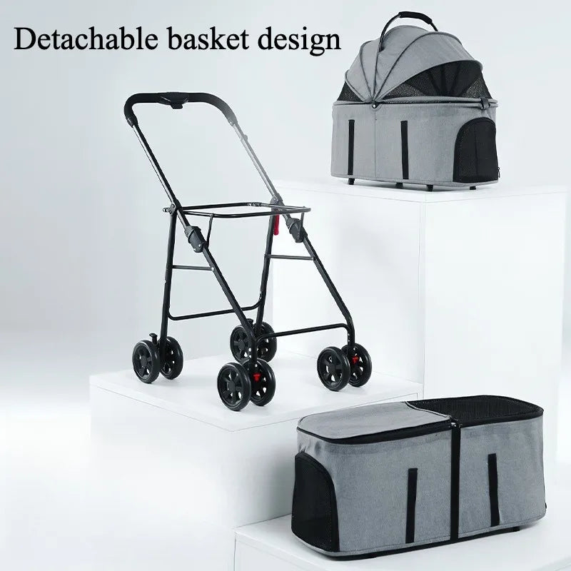 Double Pet Stroller with Detachable Carrier for Medium Small Dogs and Cats Durable Universal Wheels with Brakes Max for 30LBS