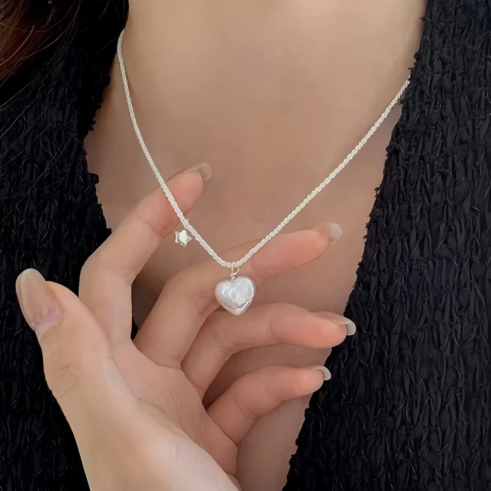 PANJBJ 925 Sterling Silver Onyx Necklace for Women Girl Concise Individuality Fashion Jewelry Birthday Gift Dropshipping