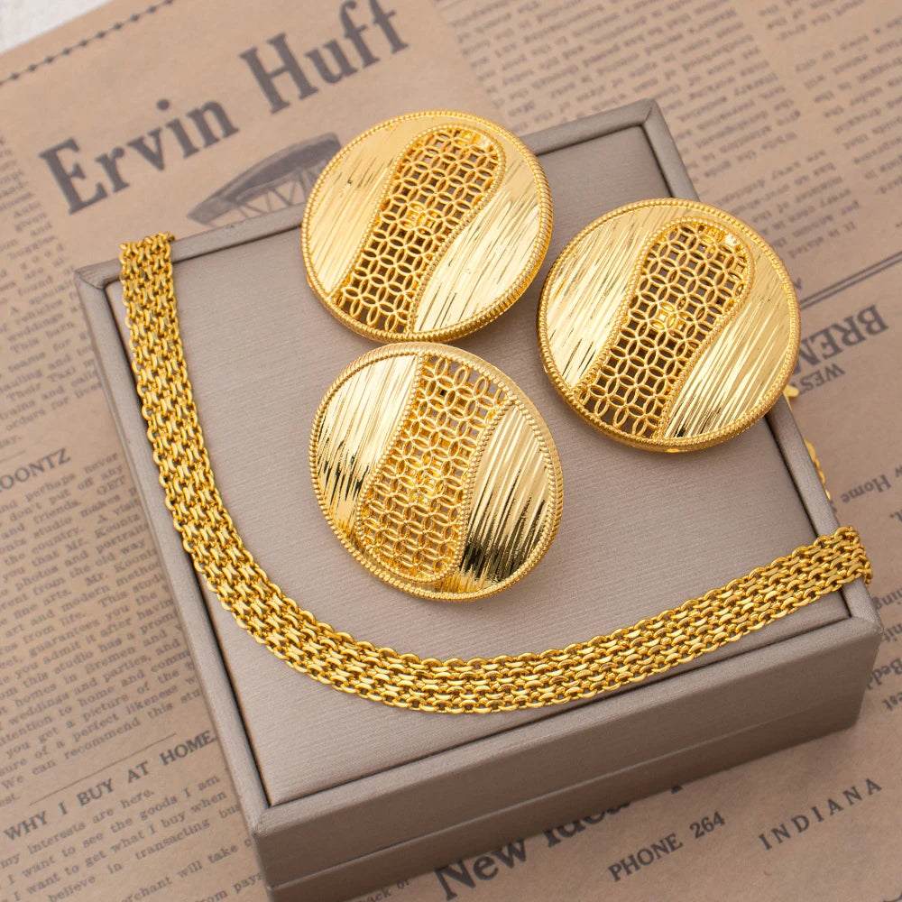 Necklace Earrings Ring Jewelry Set for Women  Gold Plated Clip Earrings and Finger Ring 2Pcs Set for Engagement Daily Wear Gifts