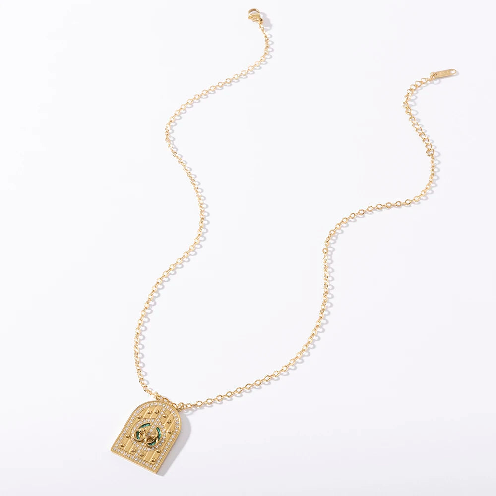 2025 Vintage Simple Colored Heart Tarot Pendant Necklace Fashionable Geometric Jewelry Anniversary stainless steel for Women