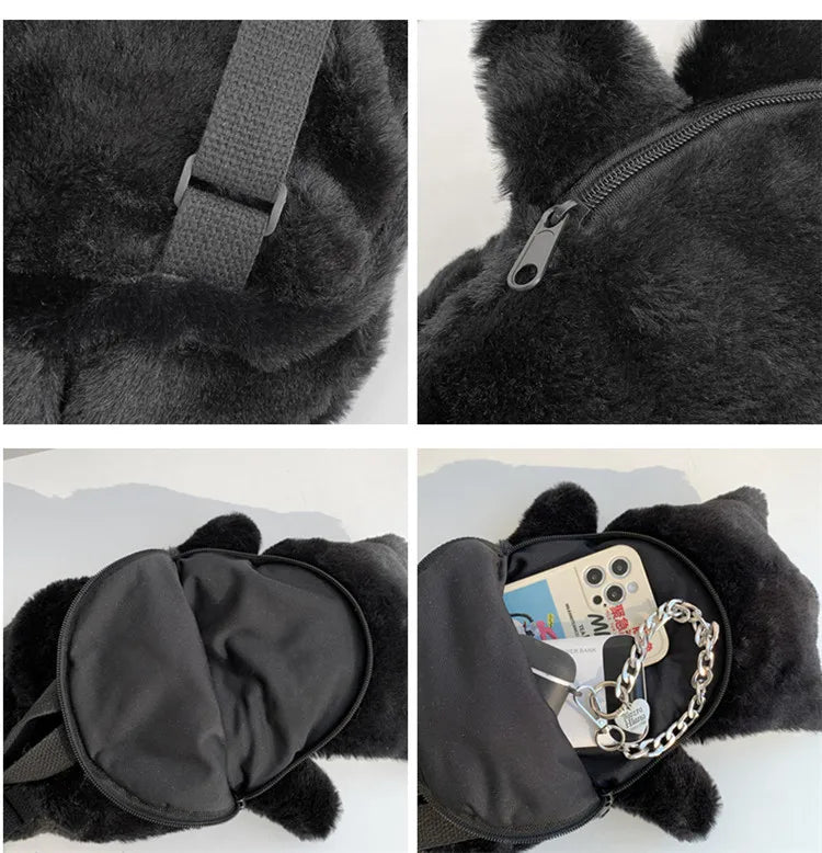 Skull Plush Backpack Gothic Water Bottle Bag Goth Doll Backpack Female Winter Furry Bag Skull Shape Bag Skeleton Birthday Gift