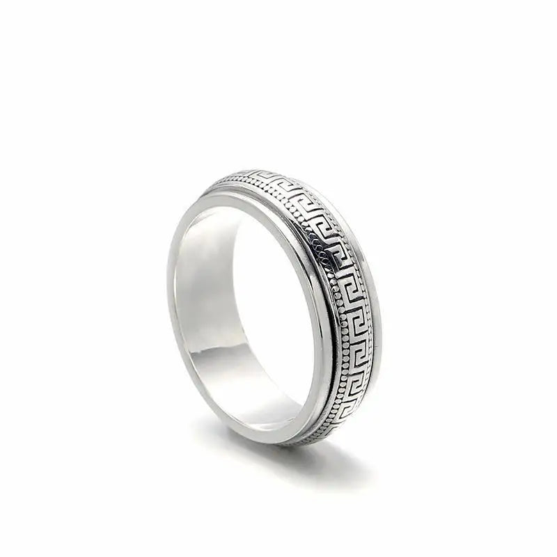 Factory Price S925 Sterling Silver Great Wall Pattern Spinner Ring Men Women Real Silver Double-layer Rotatable Rings Jewelry