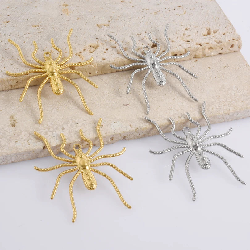 5pcs Stainless Steel Bee Spider Cicada Butterfly Dragonfly Flower Tree Grass Pendants Insects Charms Jewelry Making Accessories