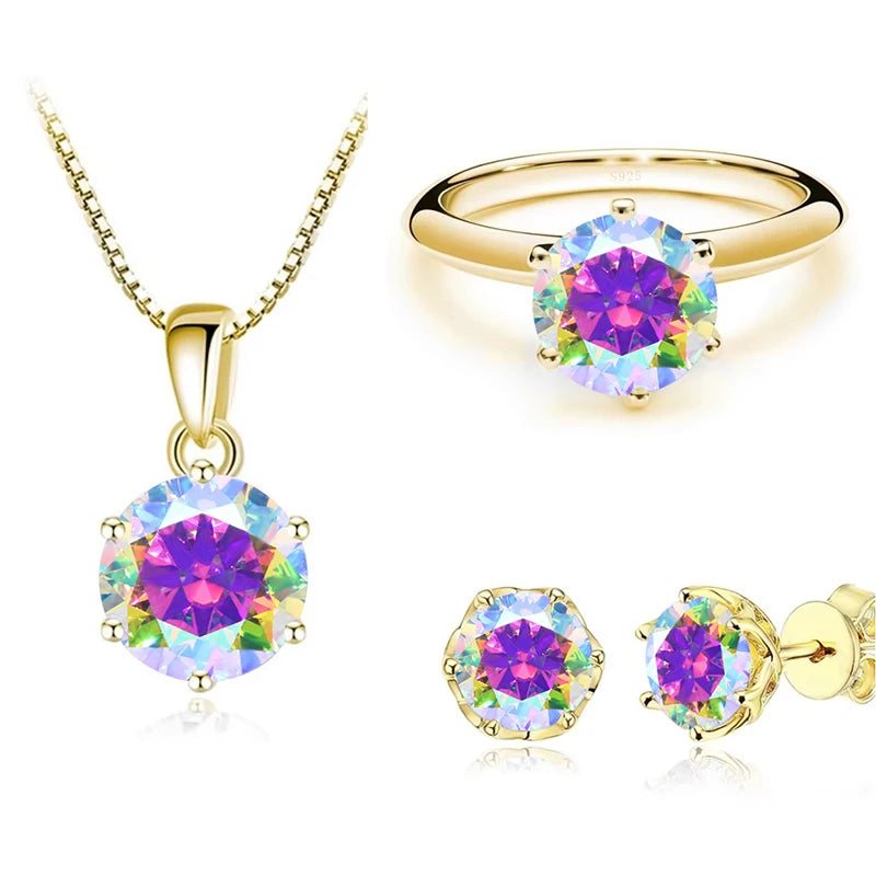 JoyceJelly 1Carat Moissanite Jewelry Set For Women Sterling S925 Silver Gold Plated Necklace Earrings Ring GRA Certified Wedding