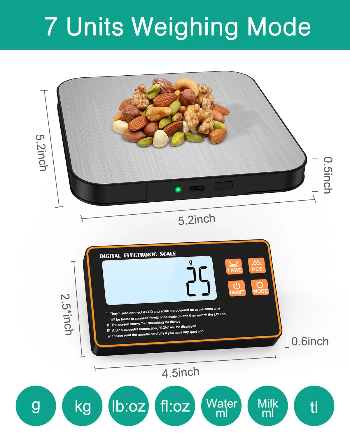 15KG Wireless Magnetic Digital Kitchen Scale with Remote LCD Display Split-Designed Food Scale for Baking Cooking Meal Prep