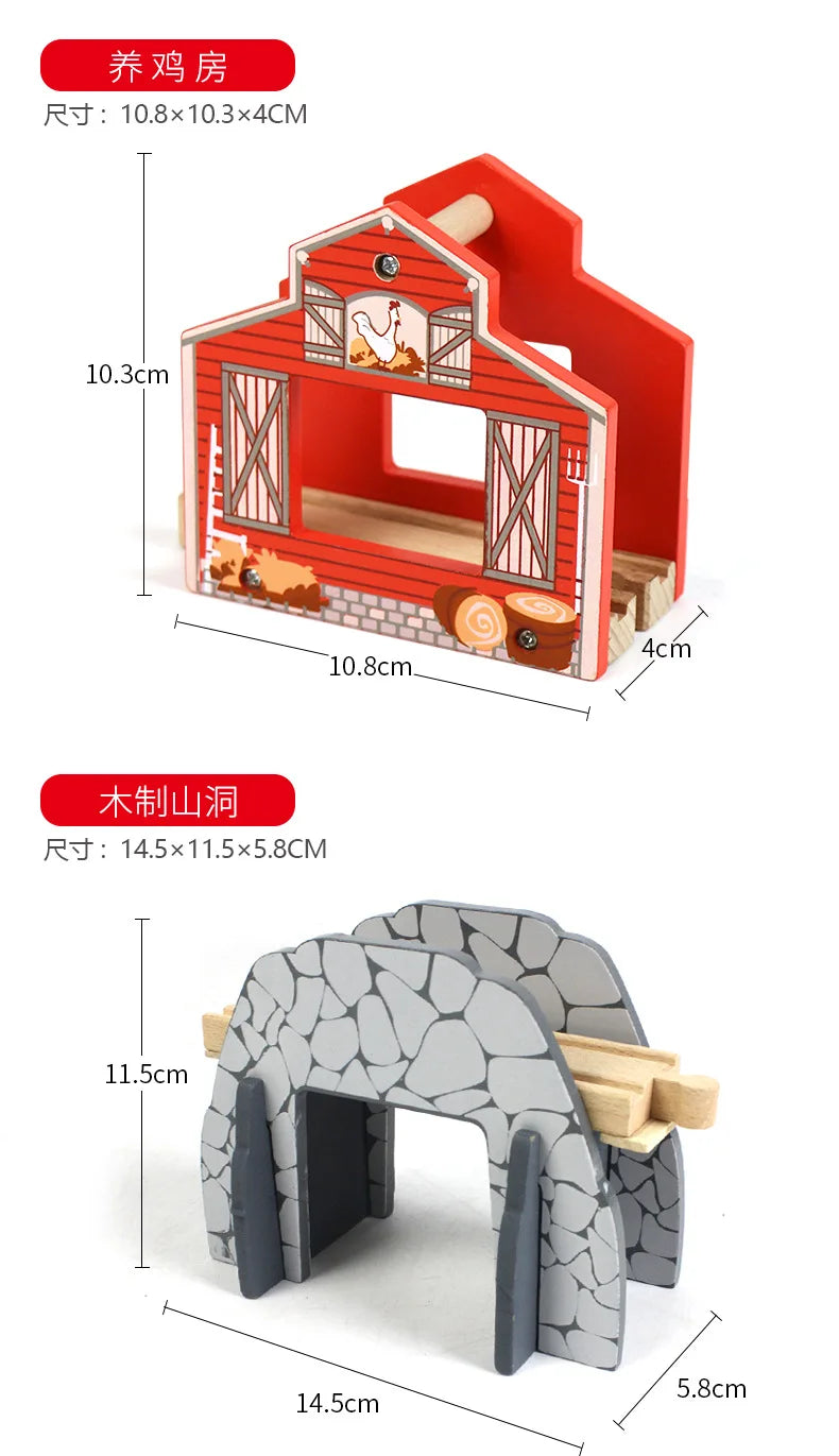 Wooden Train Track Accessories Wood Railway Track Train Station Bridge Tunnel Compatible All Brands Wooden Track Toys