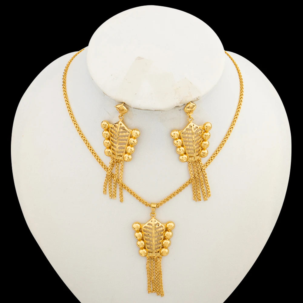 Italian Gold Color Jewelry Set for Women Pendant and Earrings Party Gifts  Plated Necklace Bohemia Jewellery Engagement