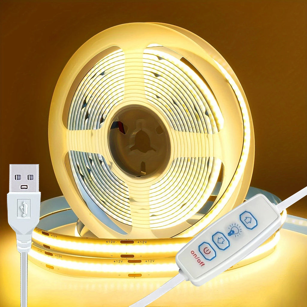 5V USB COB Led Strip Lights with 3key Dimmer Flexible Diode Tape White Warm White for Room TV Mirror Backlight Cabinet Light