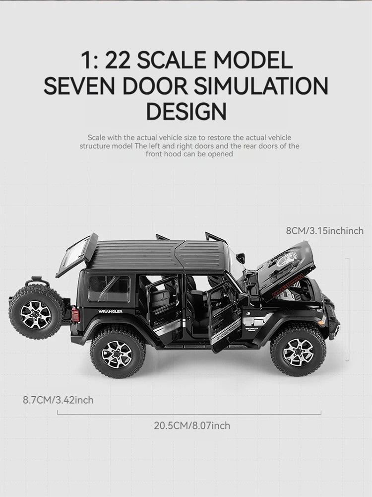 1:22 Model Wrangler Diecast Toy Car Model, Scale Metal Alloy Vehicle for Kids Boys Girls Adults, Doors Open,Gifts Gray