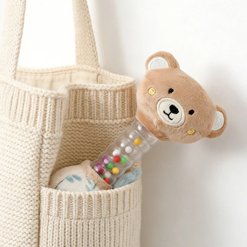0-12Baby Bear Rattle Early Learning Educational Toy Sensory Soothing Soft Plush Animal Rattle for Crib Handheld Baby Toy Toddler