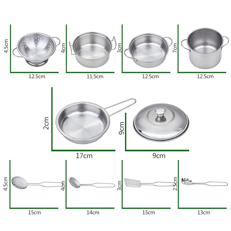 Children Metal Stainless Steel Material Pretend Play Food Kitchen Cookware Set Toy Mini Cooking Game Pot Shovel Kid Kitchen Toys
