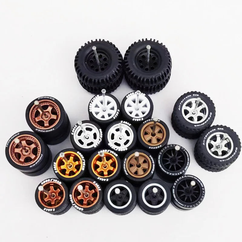 10 Sets 11/12/13/14/17mm 1/64 Alloy Car Wheels Rubber Tires W Axle for HW/Matchbox/Domeka/Evo 1:64 Car Model SUV Off Road Truck