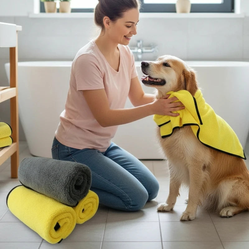 2 in 1 Pet Bathrobe and Towel Super Absorbent Wearable Drying Robe for Dogs Cats After Bath Fast Dry and Warm Grooming Essential