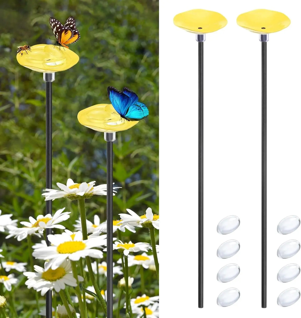 2Pcs Vibrant Floral Bee Water Station with Beads Outdoor Garden Insect Butterfly Drinking Cup Hummingbird Feeder Yard Art Decor
