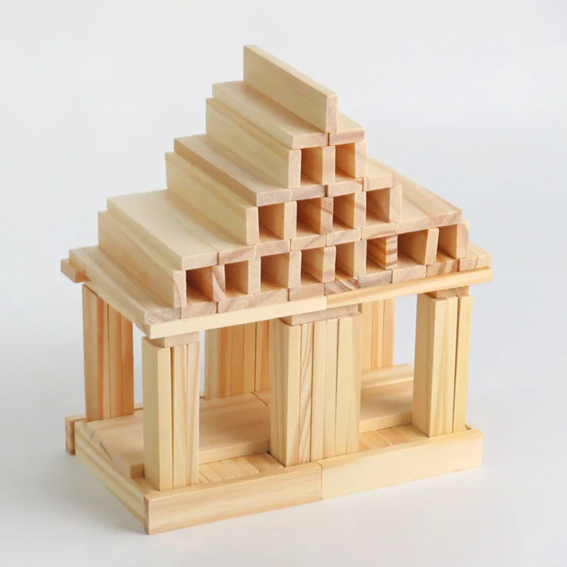 100PCS Classic Wooden Building Block Construction Kit Stacking Balance High Block Montessori Puzzle Toy GIft for Toddler Kid