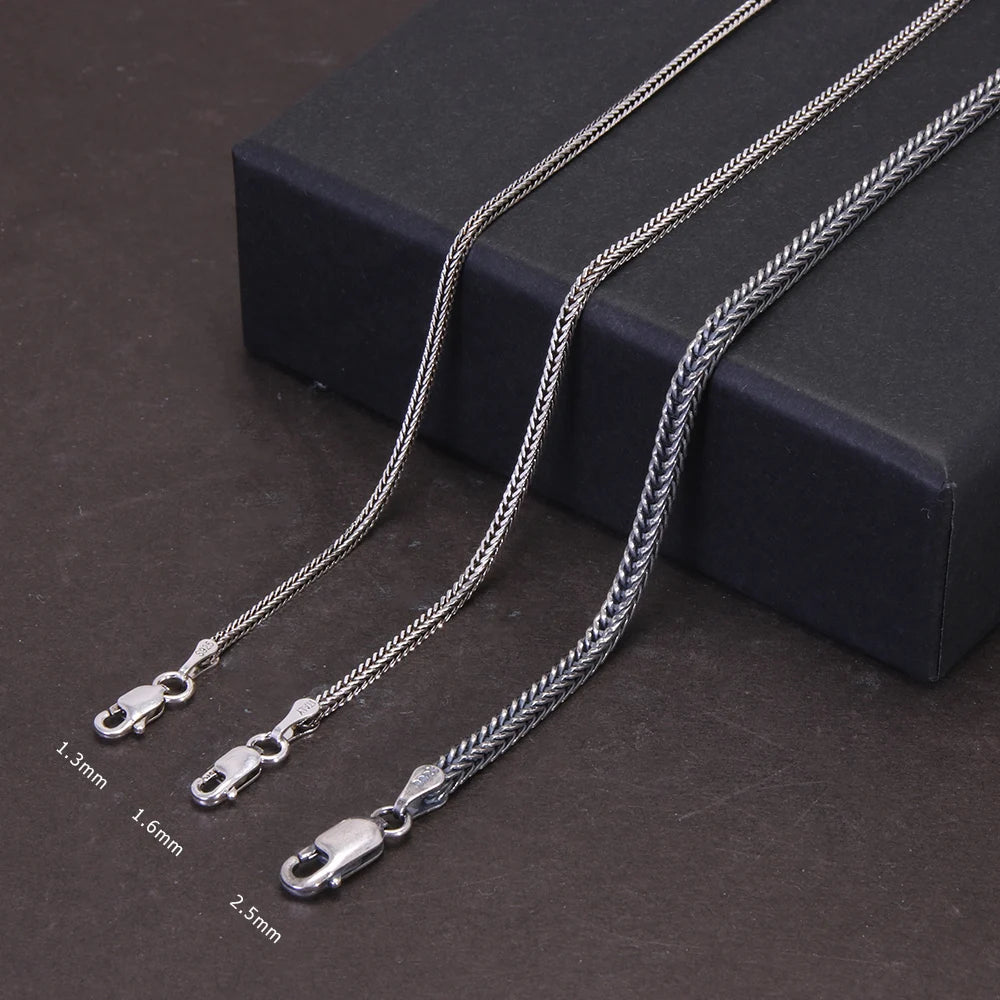 Real S925 Pure Silver Men's Necklace 3MM Foxtail Necklace for Men Individuality Vintage solid Silver Snake Bone Chain