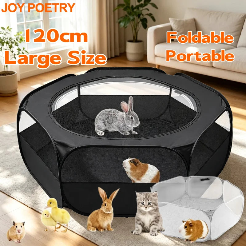 120cm Hexagon Small Pet Cage Portable Foldable Cat Dog Hamster Rabbit Guinea Pig Pet Playpen Open Fence Mesh Yard Garden Indoor