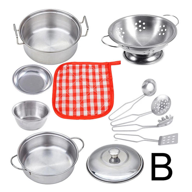 Children Metal Stainless Steel Material Pretend Play Food Kitchen Cookware Set Toy Mini Cooking Game Pot Shovel Kid Kitchen Toys