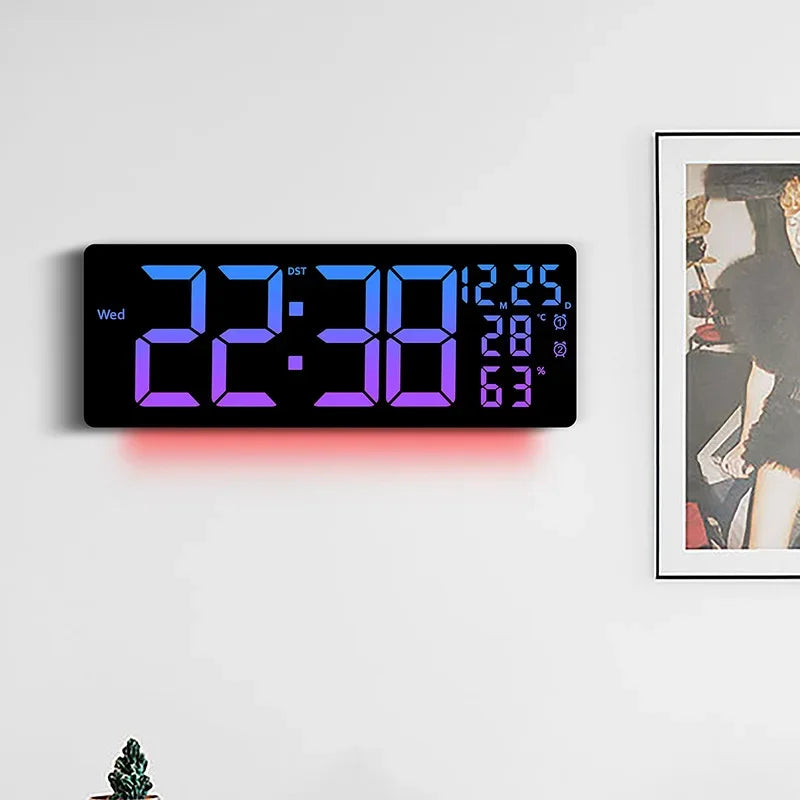 17" Large Digital Alarm Clock with 11Colors & Dynamic RGB Display RGB LED Wall Clock with Colour Changing/Dual Alarm/Room Decor
