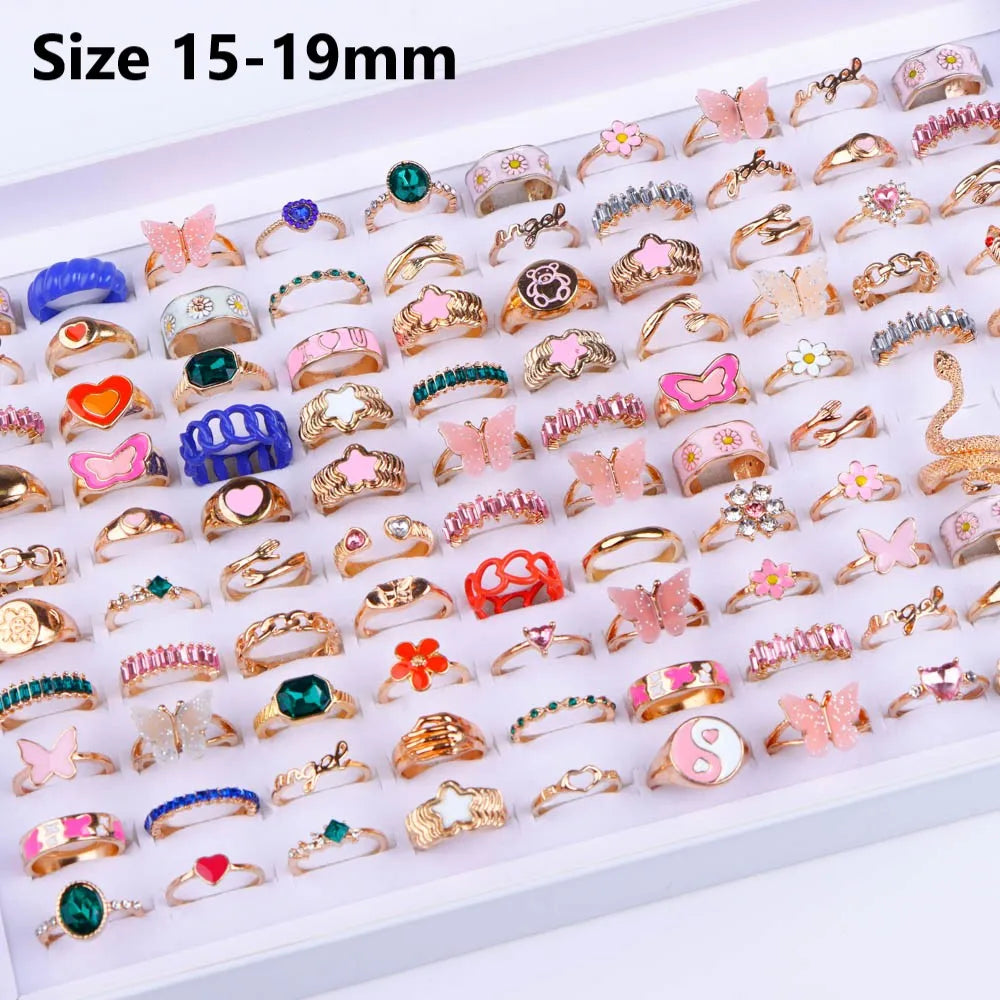10/20/30/50/100Pcs/Lot Retro Punk Bohemian Rhinestone Carve Rings For Women Mix Style Jewelry Party Gifts Accessories Wholesale