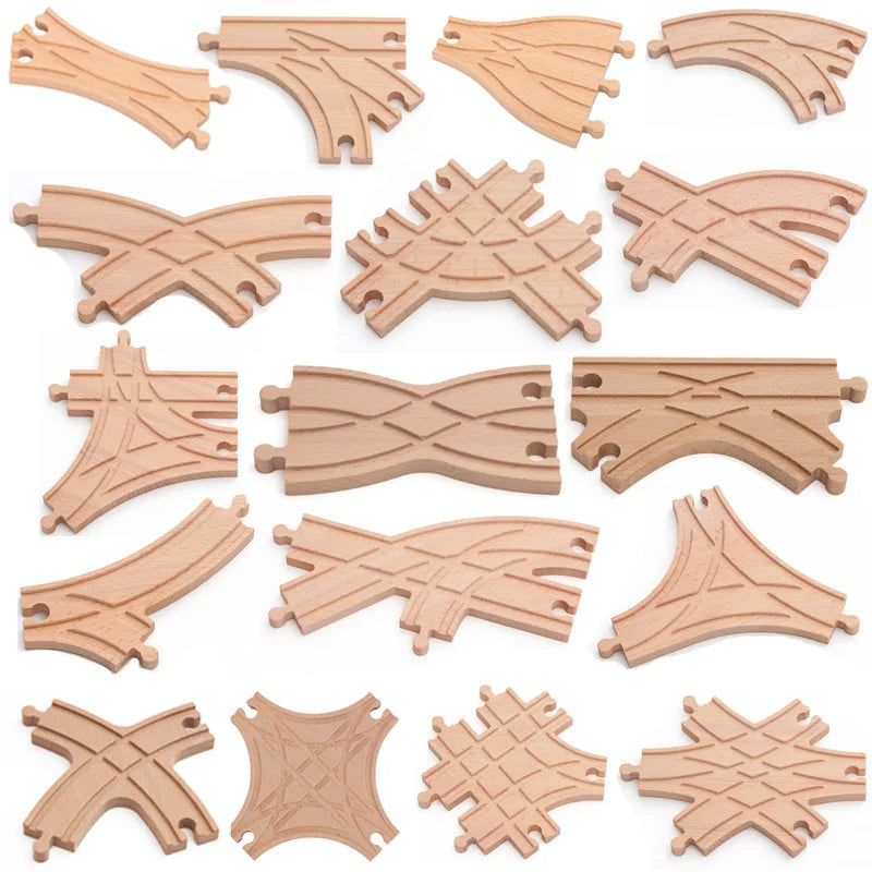 New Wooden Railway Track All Kinds Fork Rail Bifurcation Beech Wood Track Accessories Fit for Thomos Wooden Train Tracks Toy