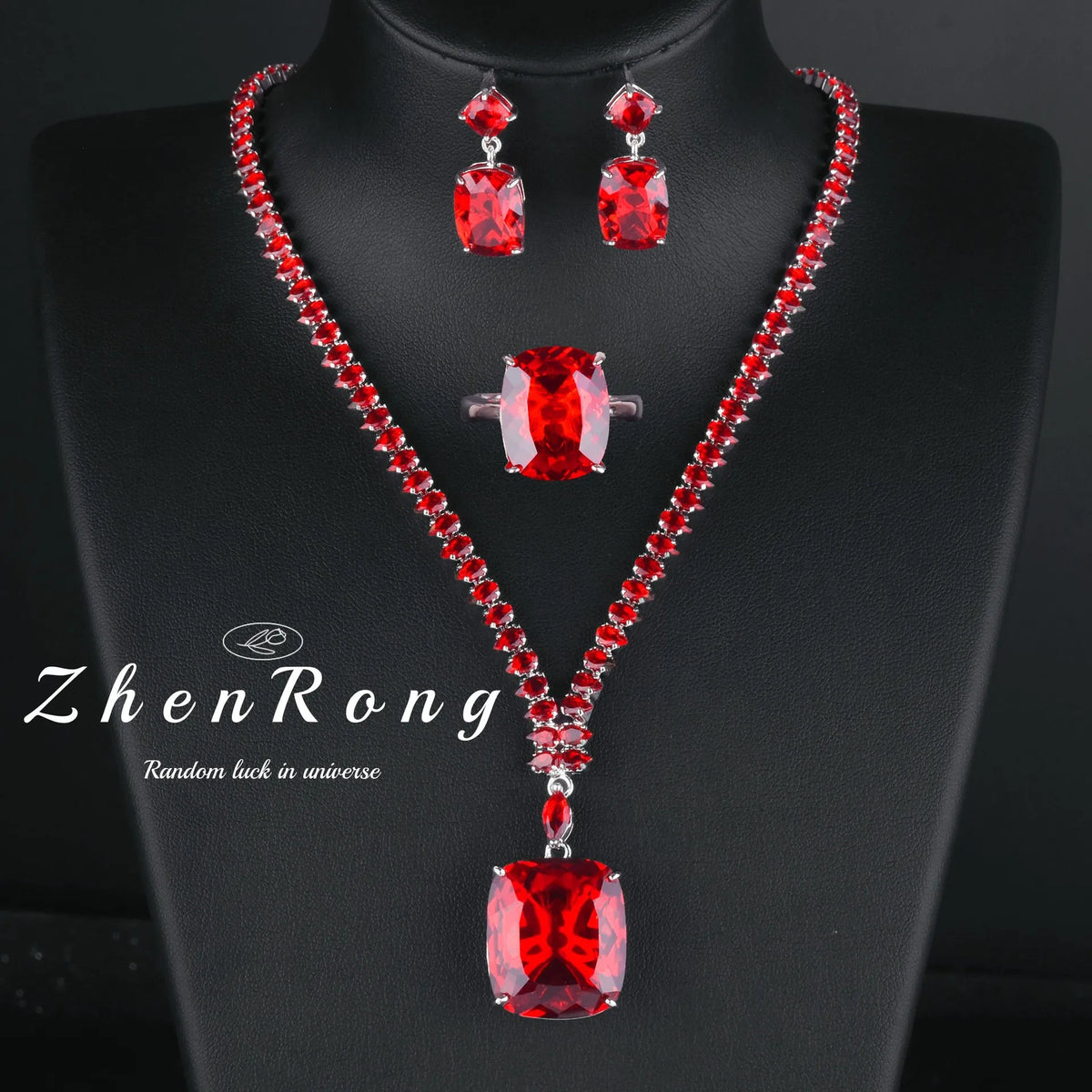 Foydjew Luxury 20 Carat Yellow/Red/Blue/Green Color Large Gemstone Jewelry Sets Pendant Necklaces Earrings Rings For Women
