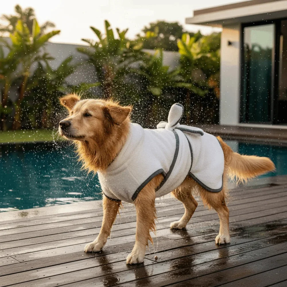 Coral Fleece Pet Bathrobe Towel Absorbent Tie Up Style Dog Bath Towel Comfortable Hooded Pet Drying Towel Dog Cat Pet Products