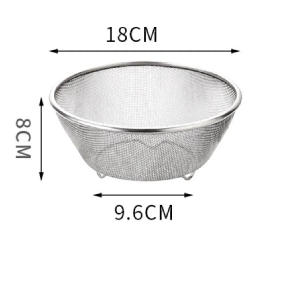Stainless Steel Mesh Sieve Draining Basket Household Kitchen for Washing Rice Vegetables Fruits Multi Function Easy Clean