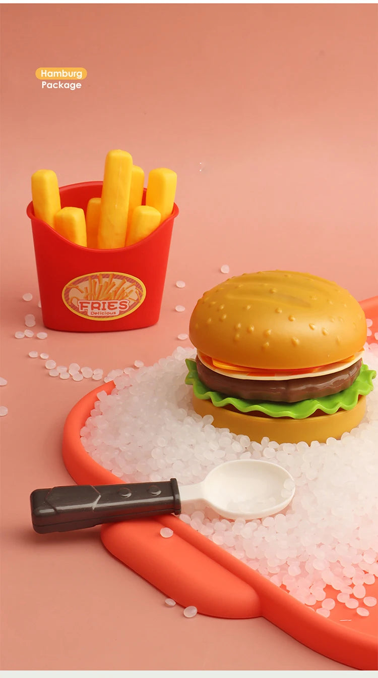 Children Food Kitchen Toys Set Girl Pretend Play House Simulation Bread Burger Pizza Cooking Game Kitchen Play Props Accessories