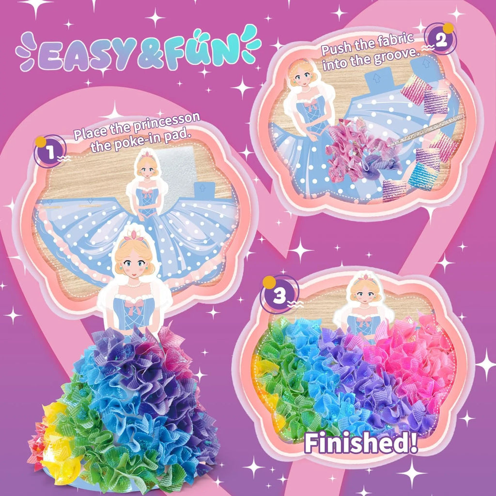 3D Princess Poke Art Craft Kit, 800Pcs Fabric Pieces DIY Poking Toy, Kids Educational Handmade Art Set Girls Birthday Gift