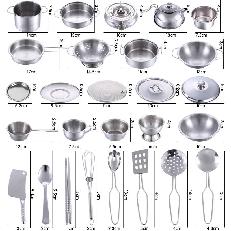 25Pcs Children Stainless Steel Pretend Play Food Kitchen Cookware Set Toy Mini Cooking Game Pot  Shovel Tinplate Kid Kitchen Toy