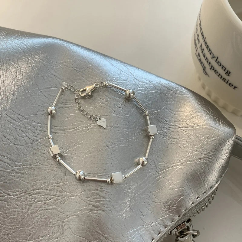 VENTFILLE 925 Sterling Silver Bead Geometry Necklace for Women Girl Korean Design Versatile Choker Jewelry Dropship Wholesale