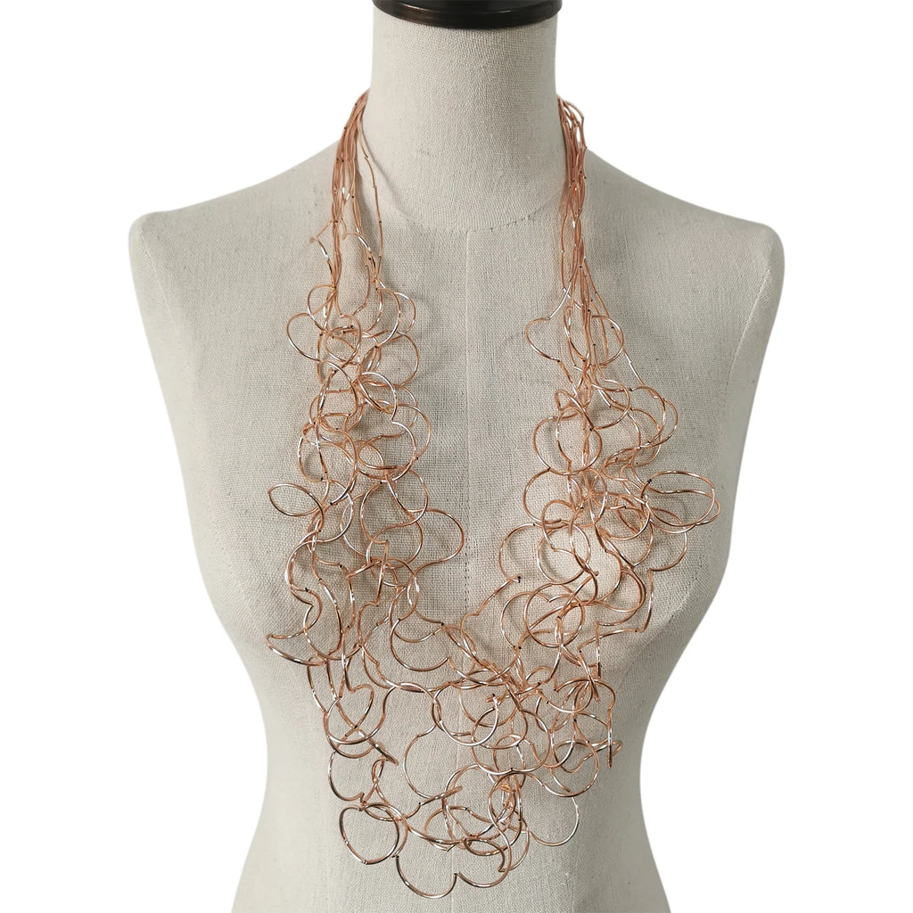 STRATHSPEY Fashion New Long Irregular Copper Tube Necklace For Women Statement Chunky Multi Lay Jewelry