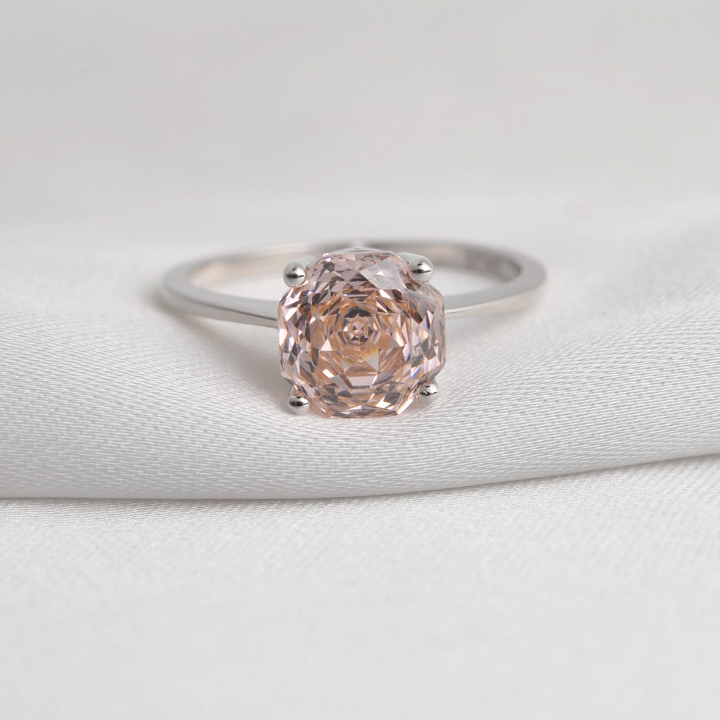 Potiy 2ct Octagon Rose Cut Morganite Pink Cubic Zirconia Solitaire Ring, 925 Sterling Silver Jewelry Gift for Women with