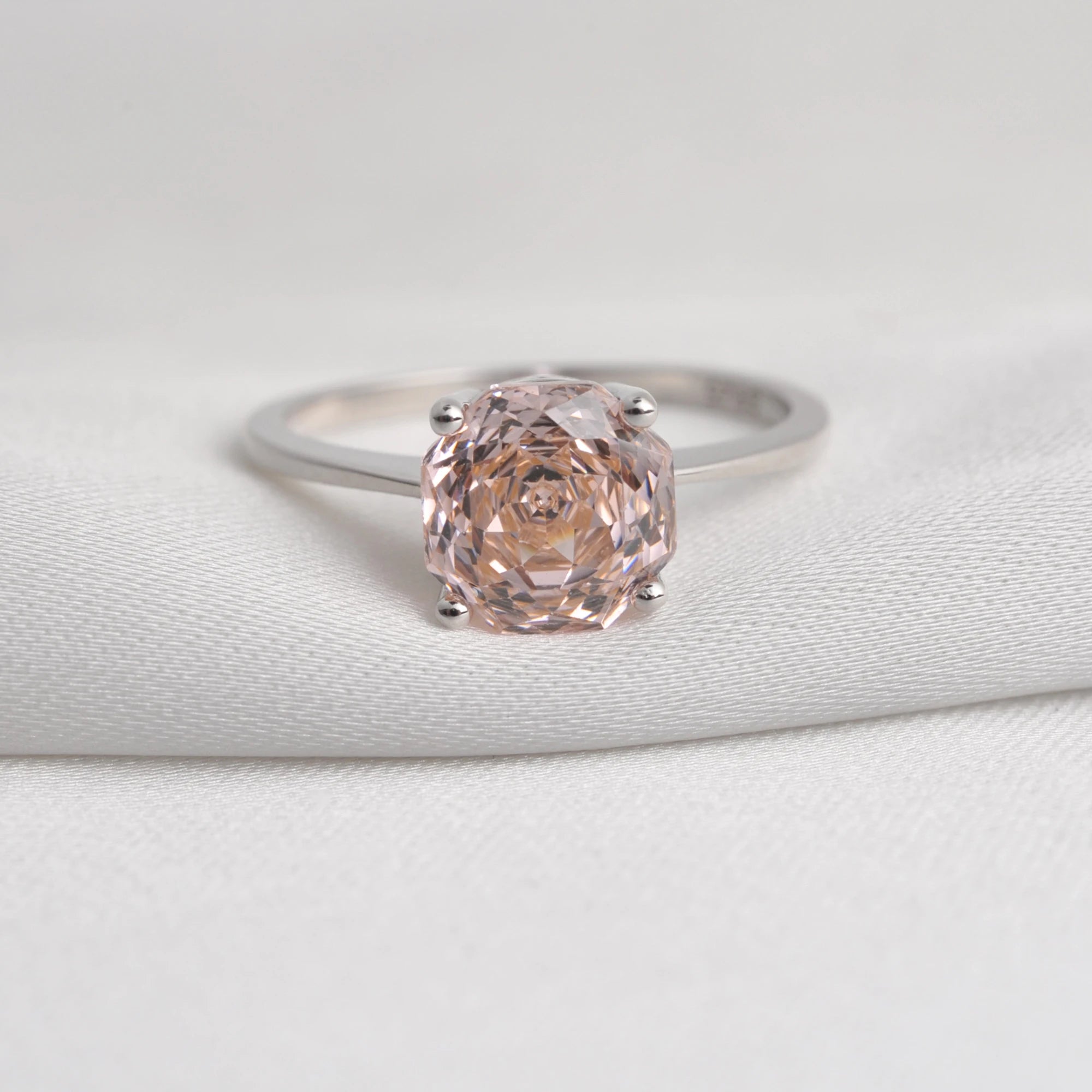 Potiy 2ct Octagon Rose Cut Morganite Pink Cubic Zirconia Solitaire Ring, 925 Sterling Silver Jewelry Gift for Women with