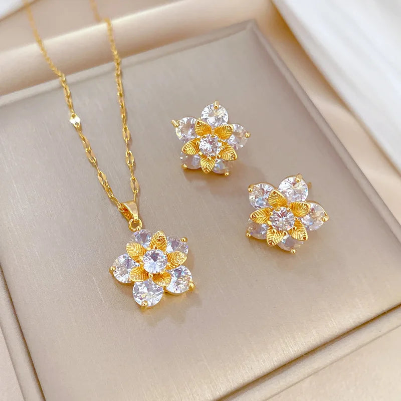Stainless Steel Austrian Crystal Enamel Square Pendant Jewelry Sets Women African Costume Jewelry Maxi Necklace Earring Set