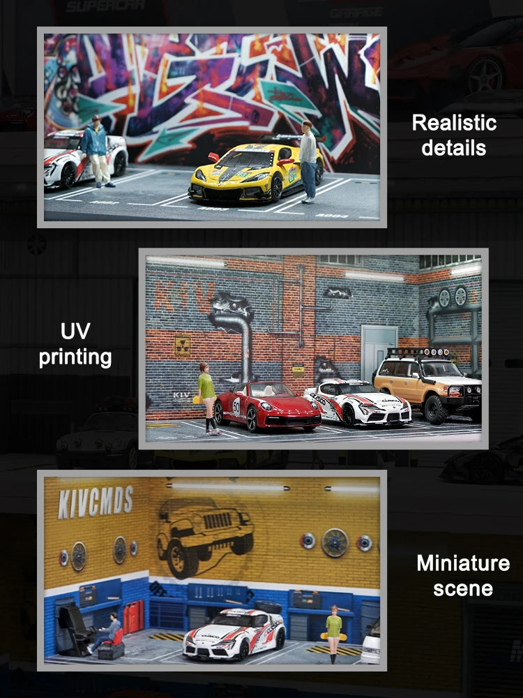 1/64 Garage scene Model Scene with Light Version Simulation Model Scene Decoration Collect (Excluding dolls and car models)