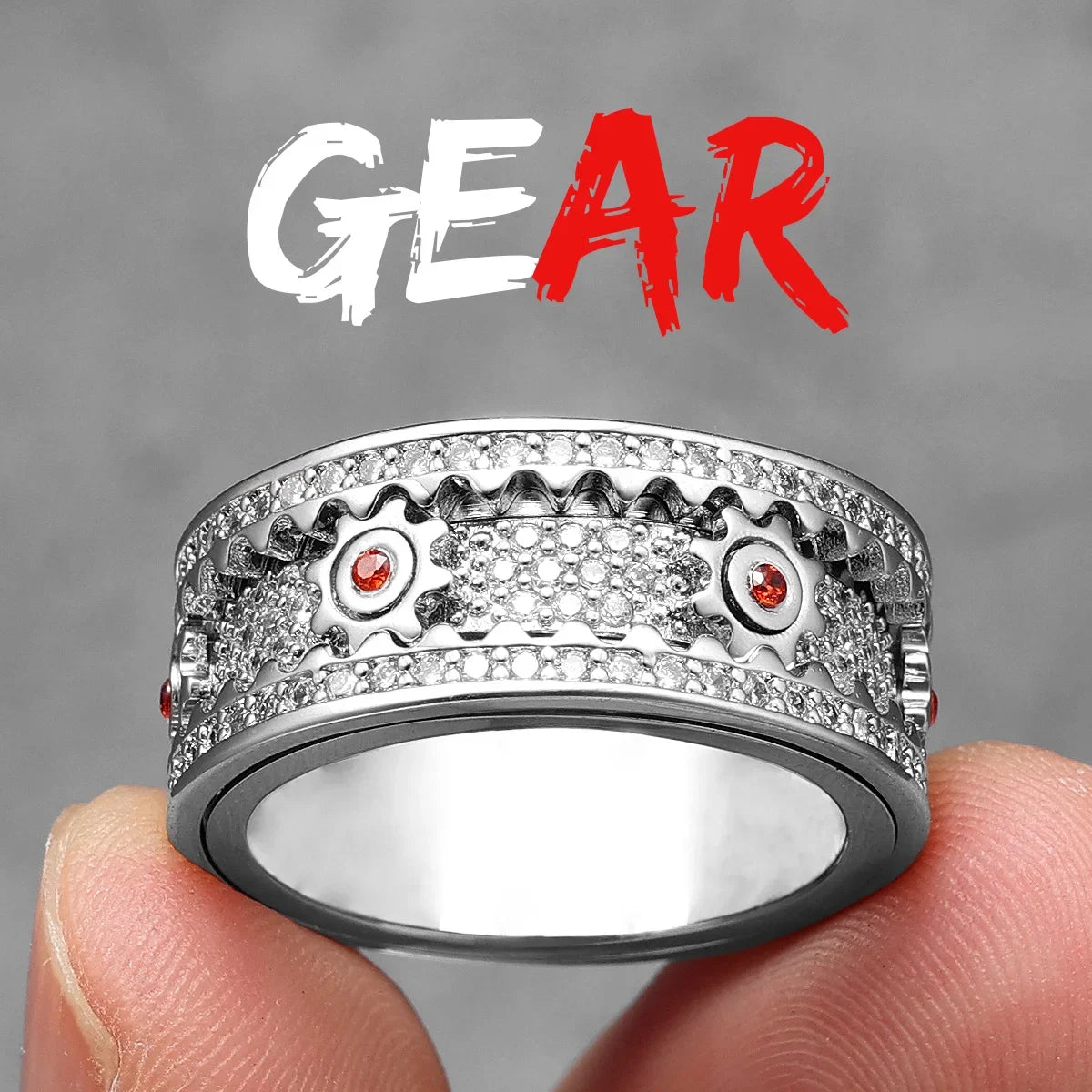 Fidget Spinner Gemstone Gear Men Rings Stainless Steel Women Jewelry Punk New in Rock Hip Hop Fashion Accessories Gift Wholesale