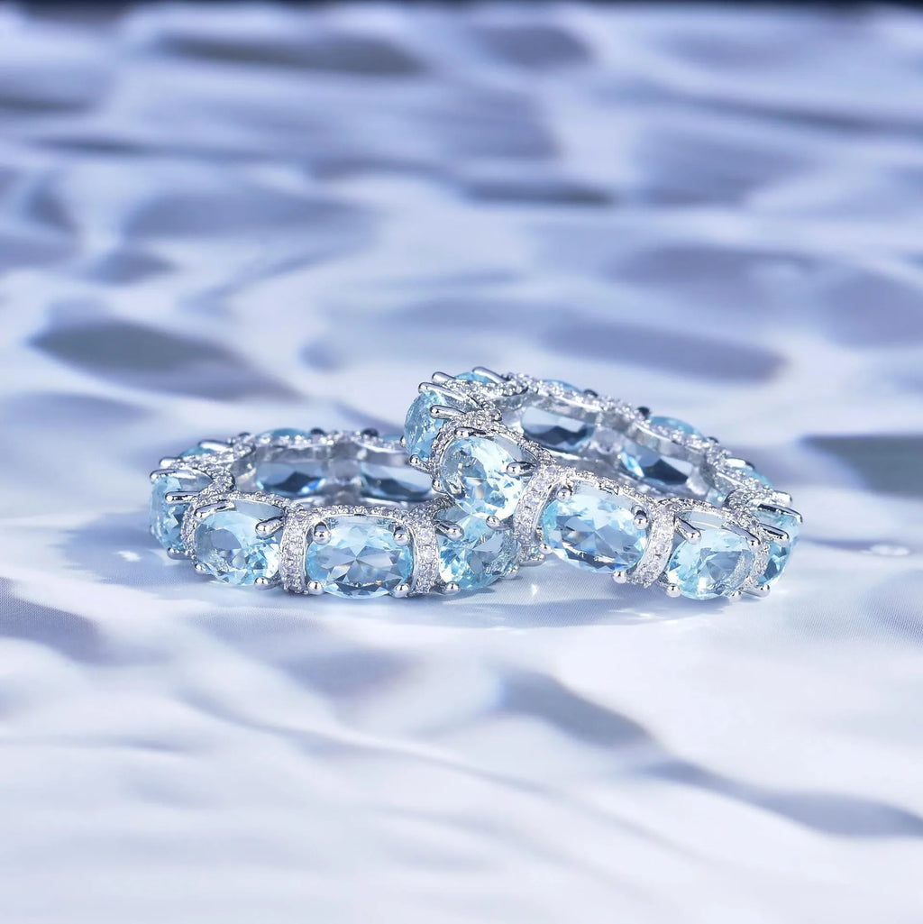 Fashion Jewelry Set for Women Round Aquamarine Bracelet Ring Sets Zircon Bridal Decoration Accessory Banquet Luxury Chain Gifts