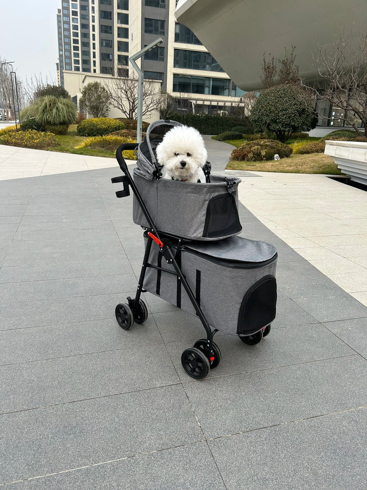 Double Pet Stroller with Detachable Carrier for Medium Small Dogs and Cats Durable Universal Wheels with Brakes Max for 30LBS